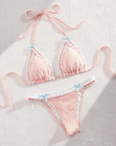 Bikini à bordure en dentelle pastel