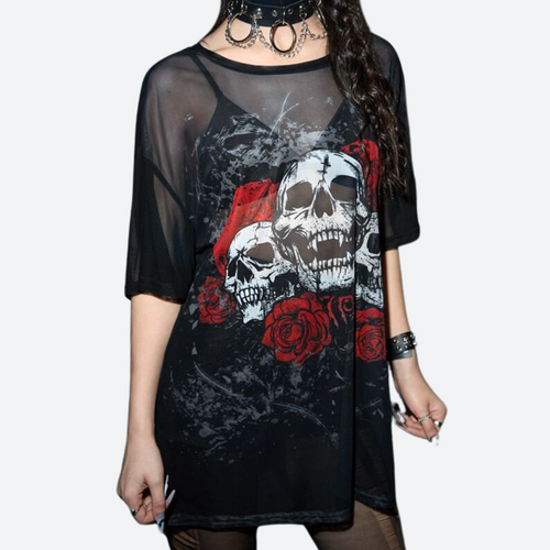 Skull Mesh Oversized T-Shirt