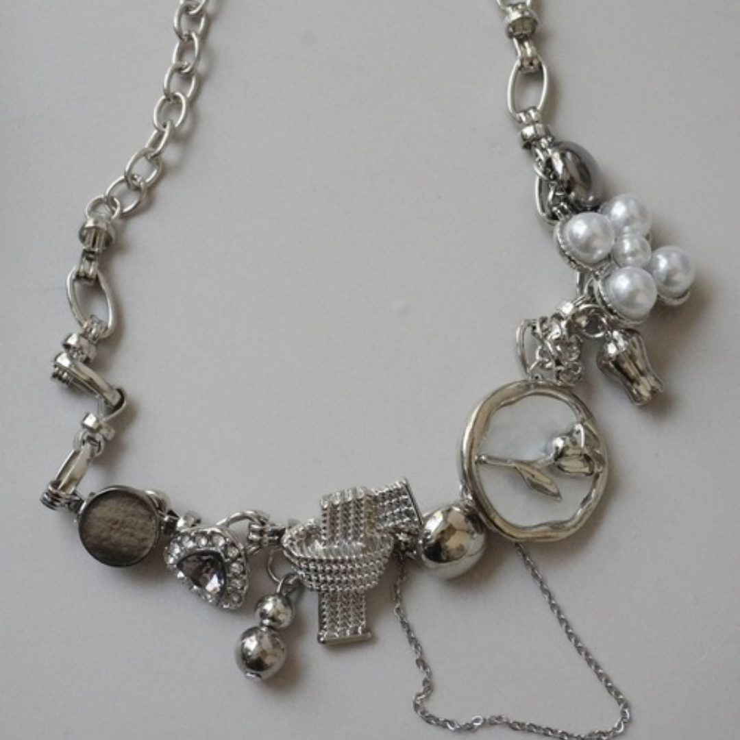 Floral Enamel Bow Necklace