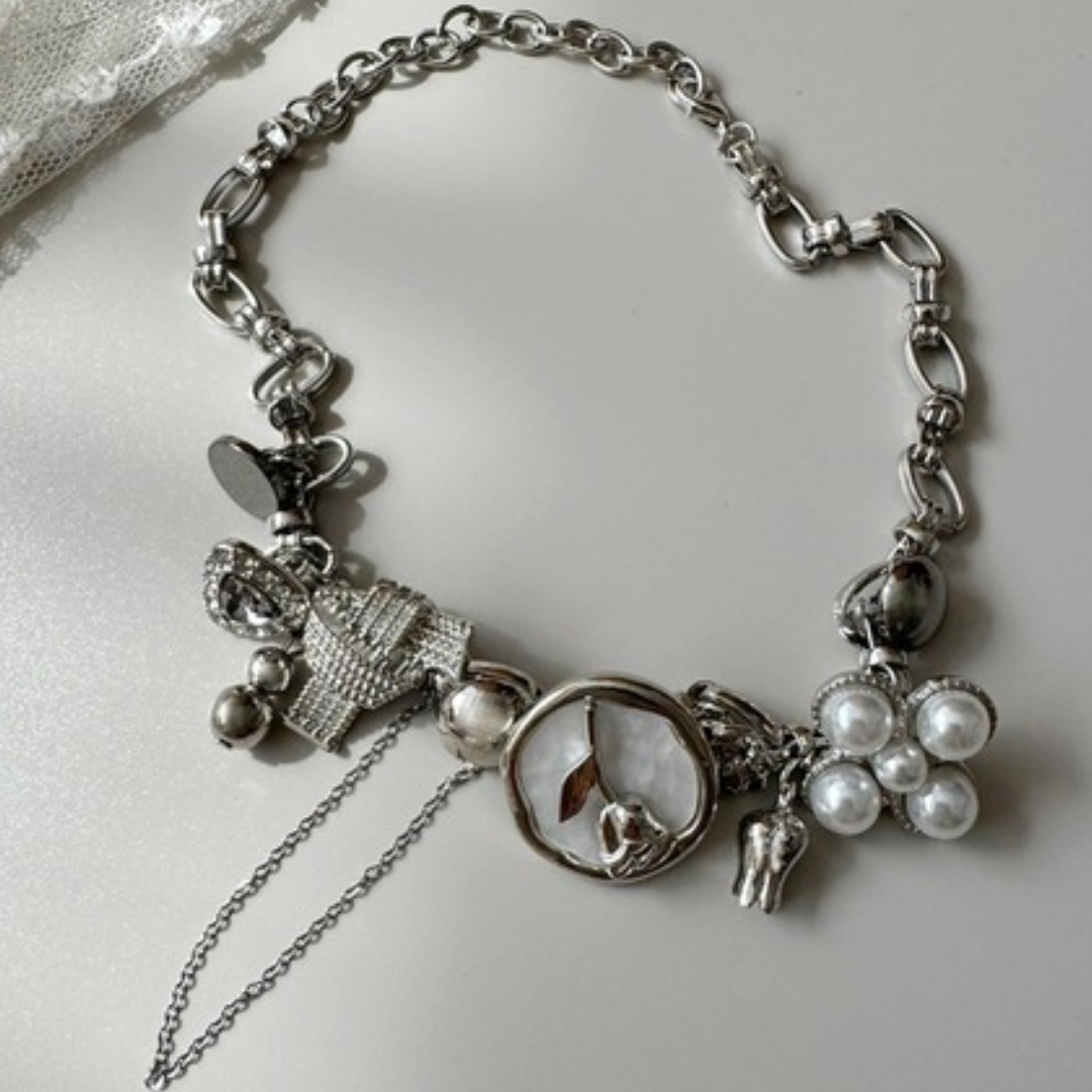 Floral Enamel Bow Necklace