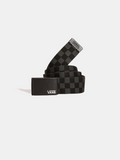 Black and gray checkered belt with Vans logo on a white background