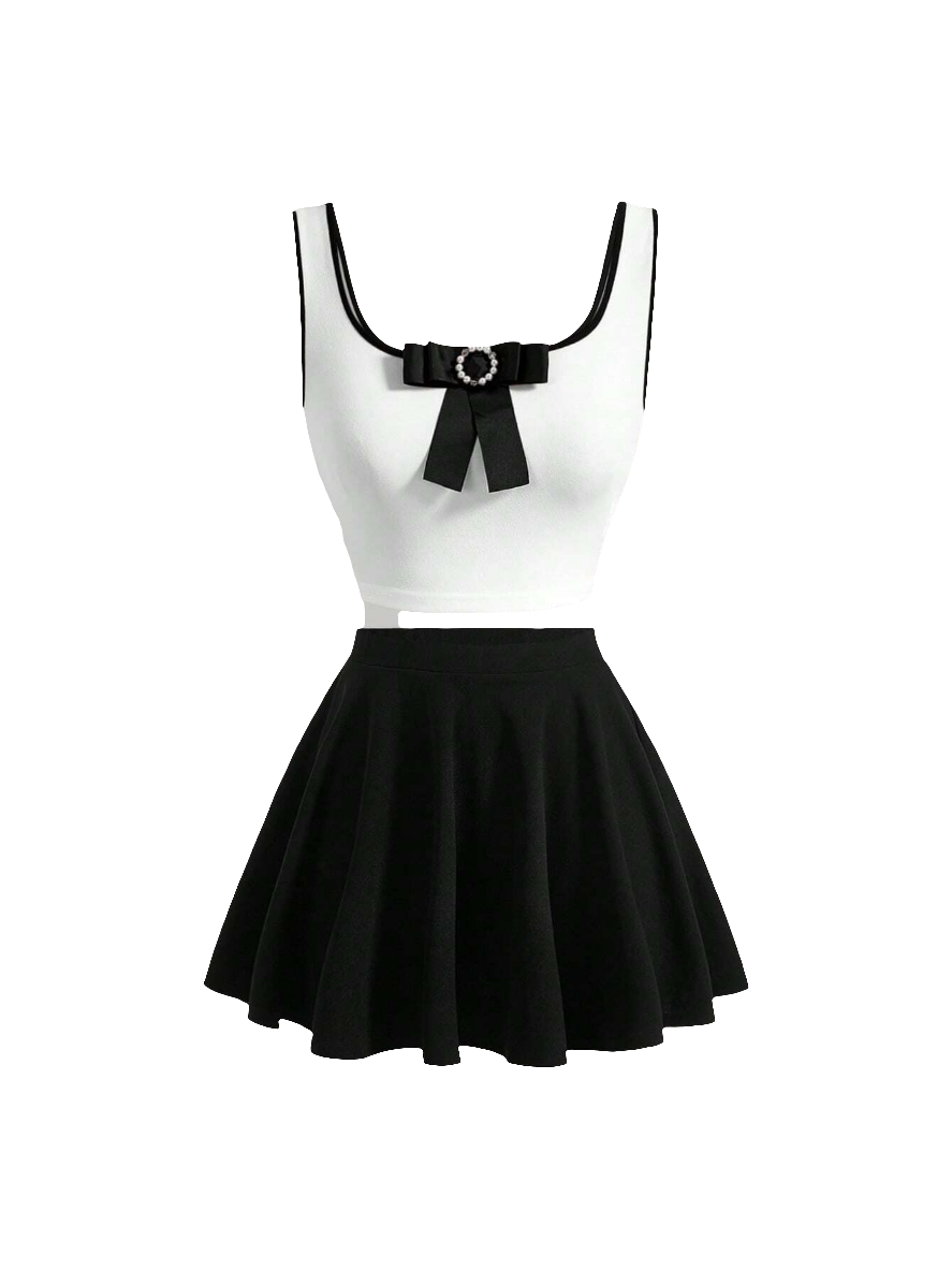 Bow Top & Flare Skirt