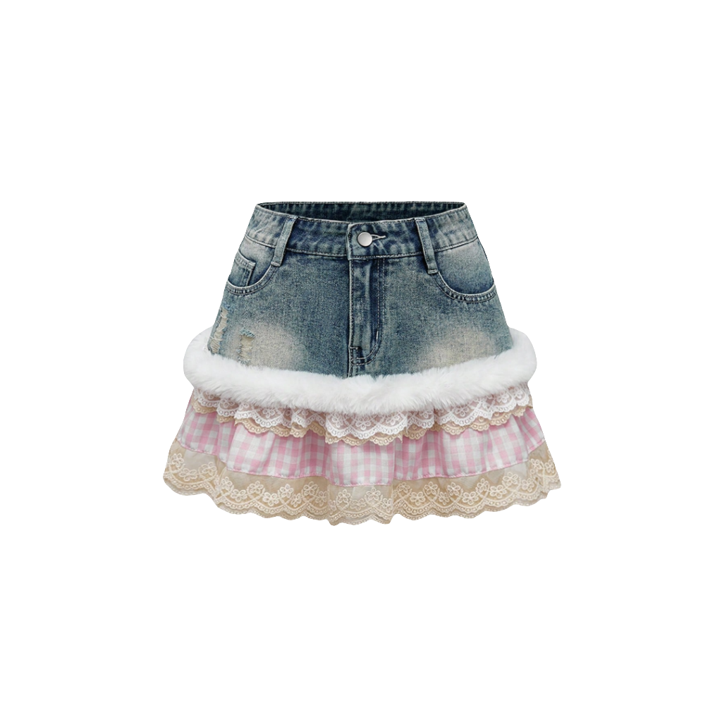 Pastel Layered Denim Skirt