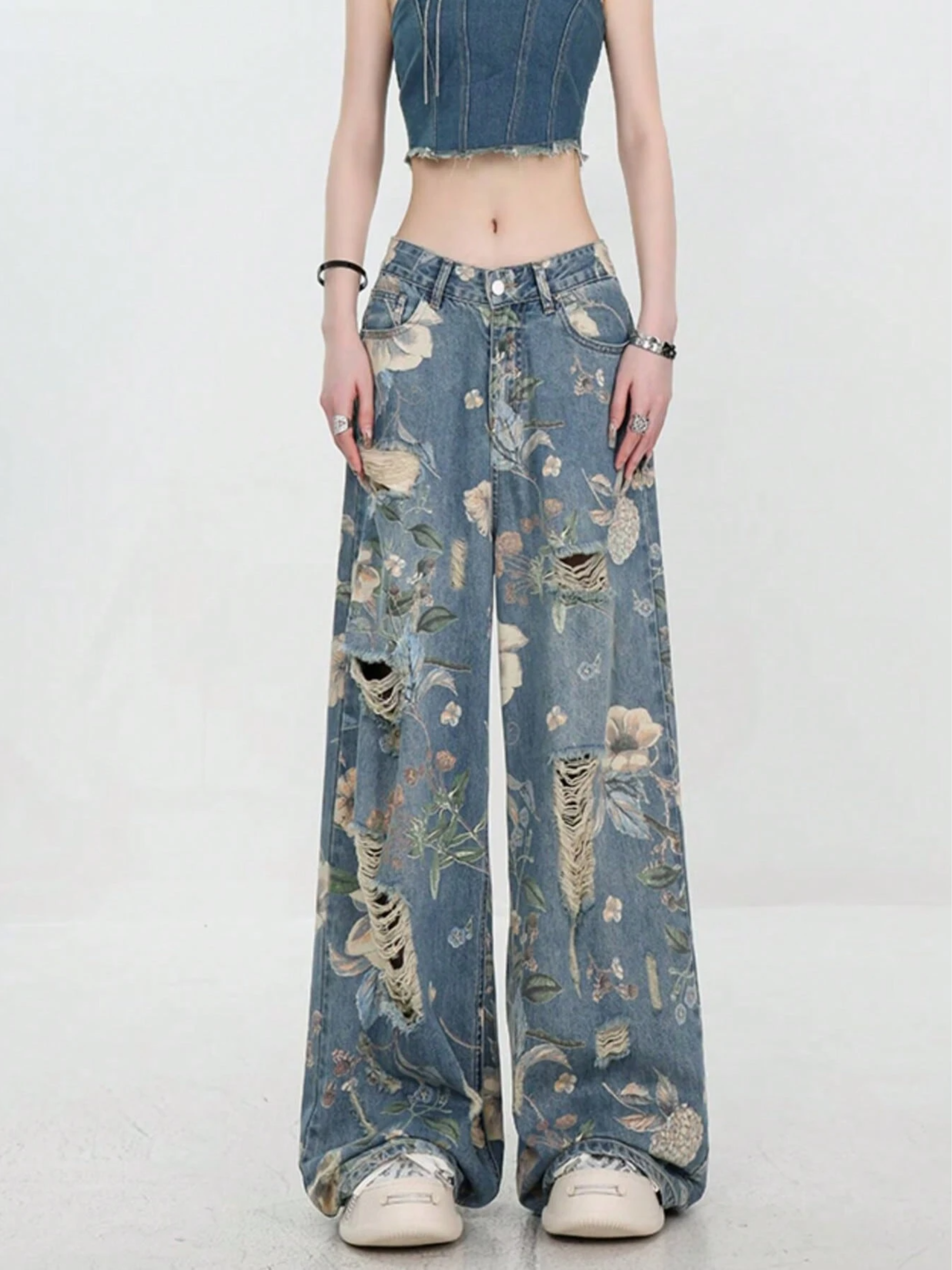 Floral Wide-Leg Jeans