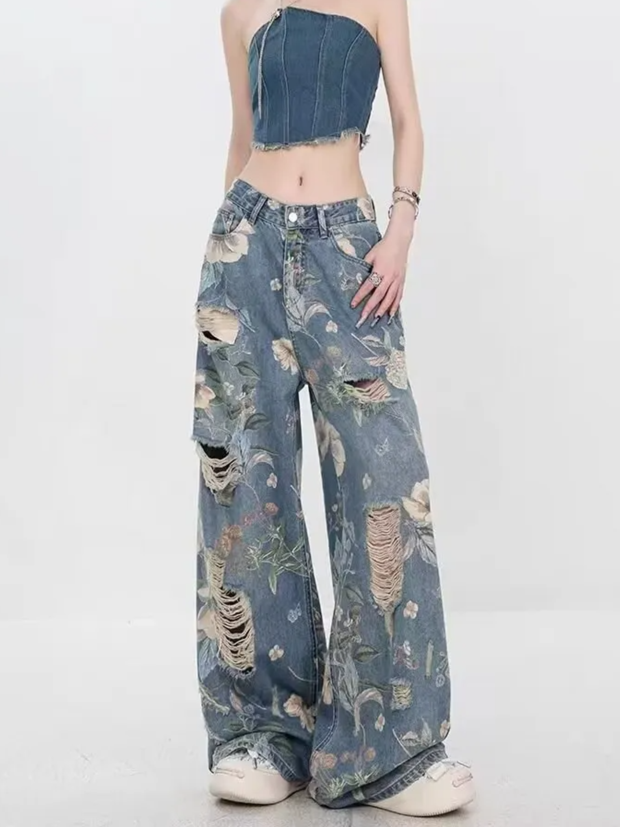 Floral Wide-Leg Jeans