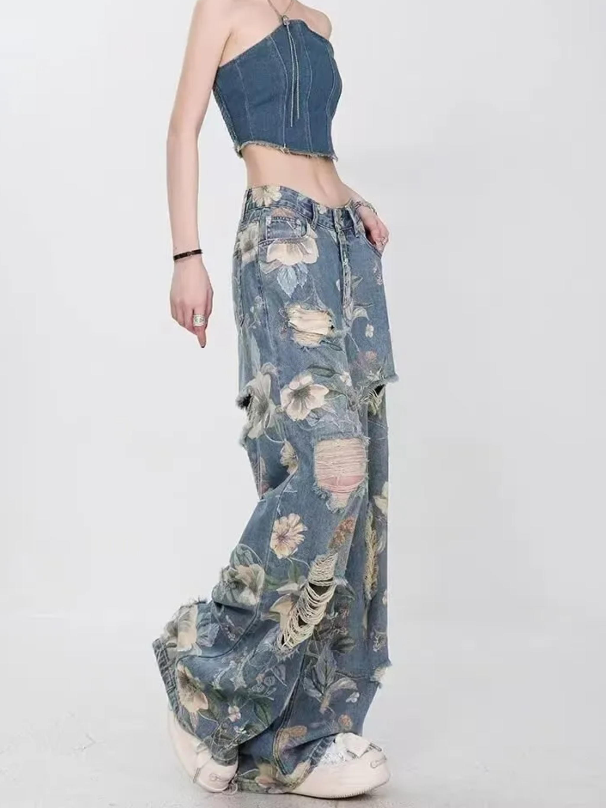 Floral Wide-Leg Jeans
