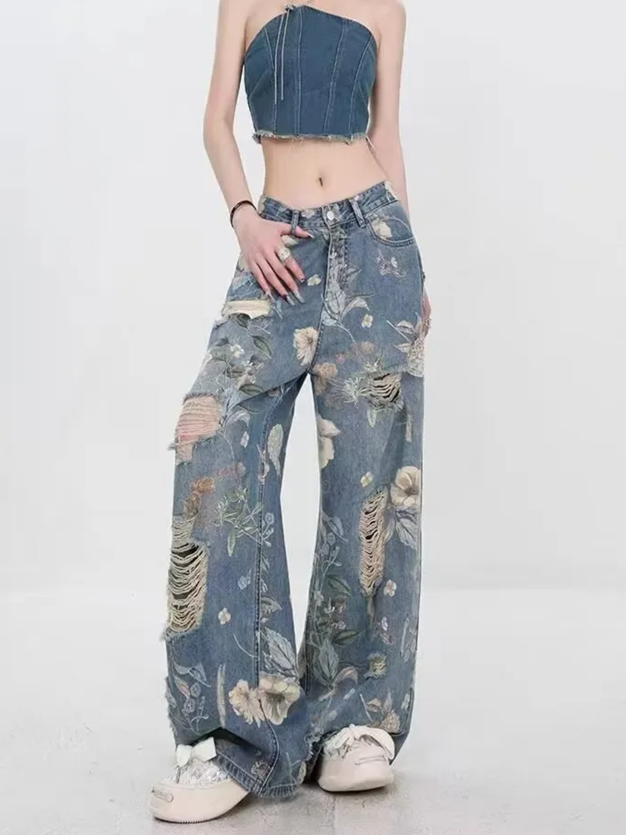Floral Wide-Leg Jeans