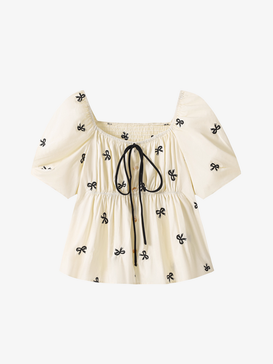 Bow Puff Sleeve Blouse