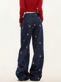 Flower Heart Wide-Leg Jeans