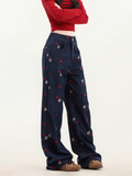 Flower Heart Wide-Leg Jeans