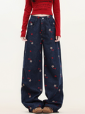 Flower Heart Wide-Leg Jeans