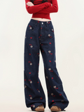 Flower Heart Wide-Leg Jeans