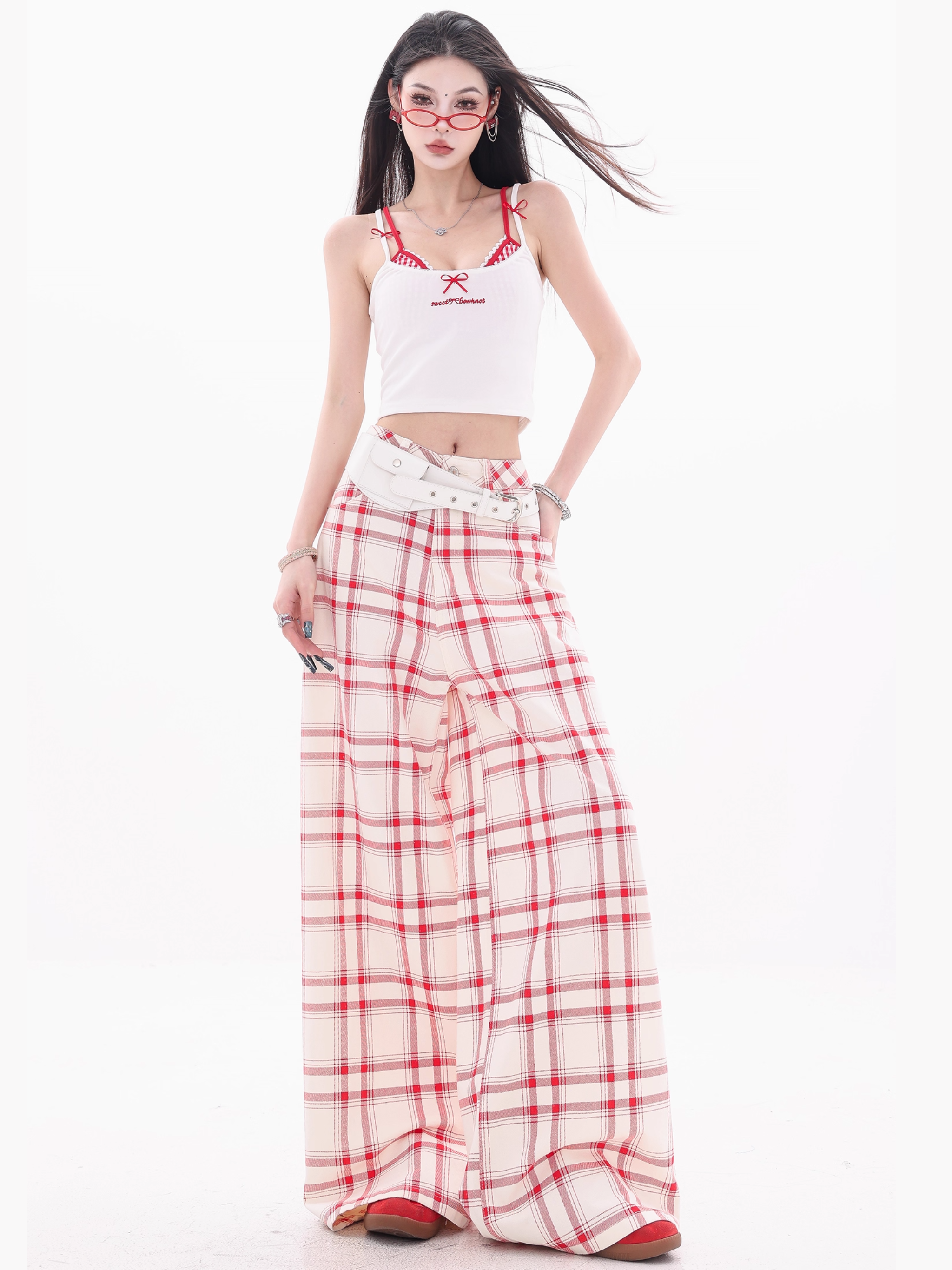 Plaid Wide-Leg Pants
