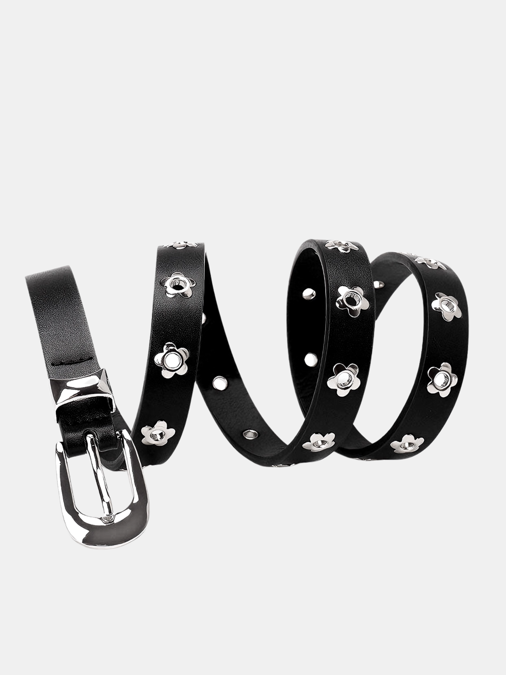 Floral Buckle Leather Belt